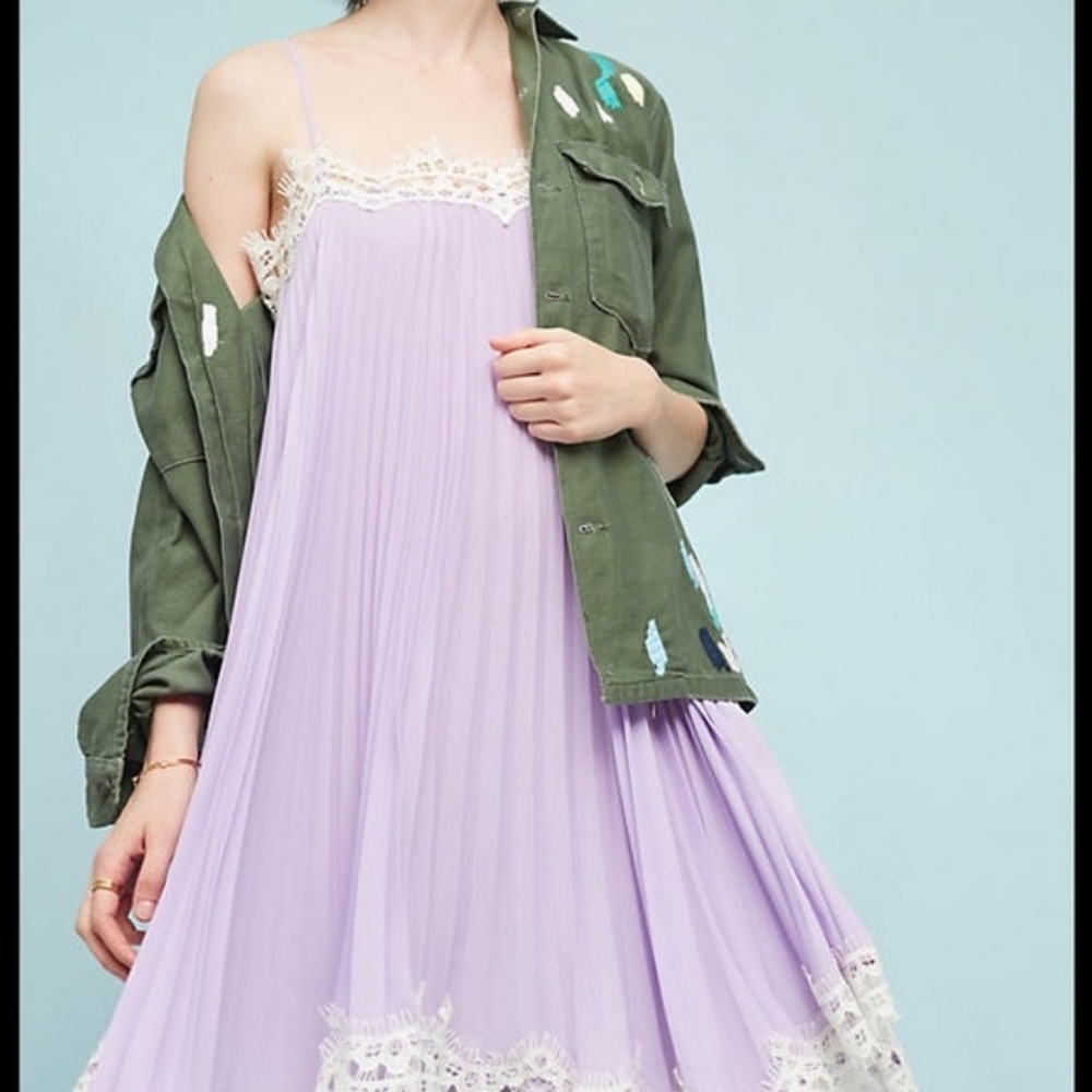 Anthropologie Moulinette Soeurs Lace Slip Dress Lavender Small Flowy Spring Mini